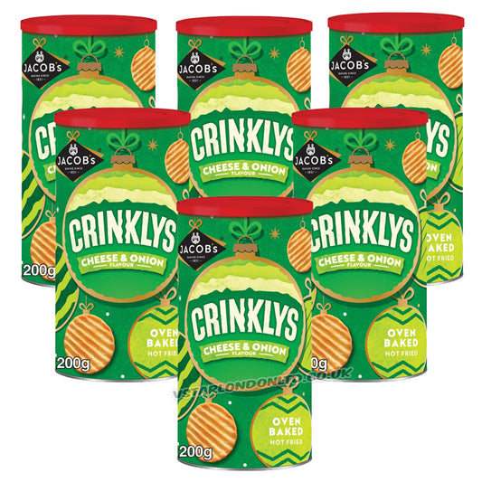Jacob's Crinklys Cheese & Onion 200g Oven Baked Snack Biscuits (Box of 6 Tins)