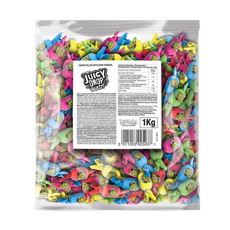 Bazooka Juicy Drop Blasts Fruit Chew Sweets Bulk Bag Ultra Sour Filled Candy 1kg