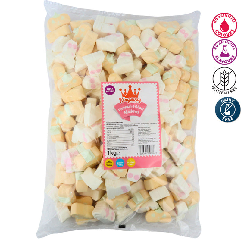 Kingsway Pumpkin & Ghost Marshmallows 1Kg Halloween Vanilla Flavour Sweets Approx 193 Pieces