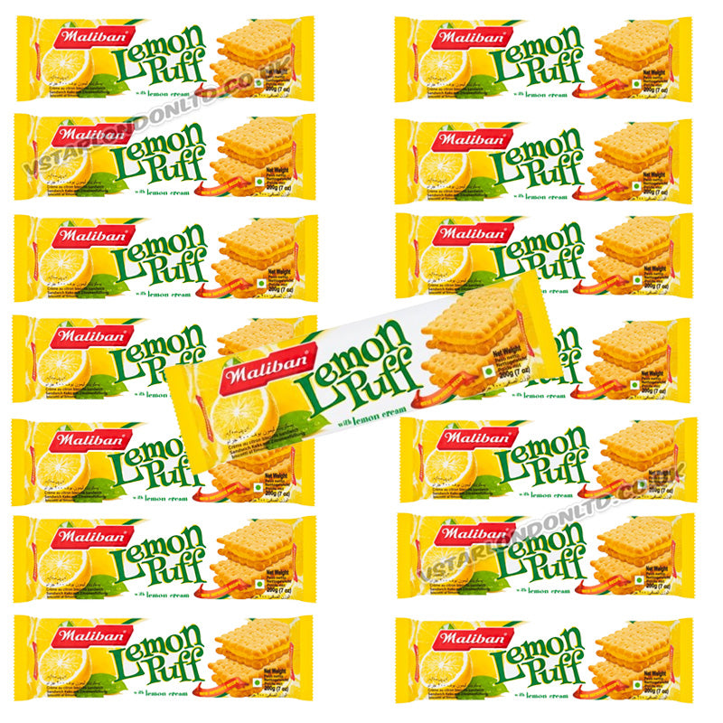 Maliban Lemon Puff Biscuits 200g Lemon Cream Sandwich Biscuits (Box of 7 & 15 Packs)