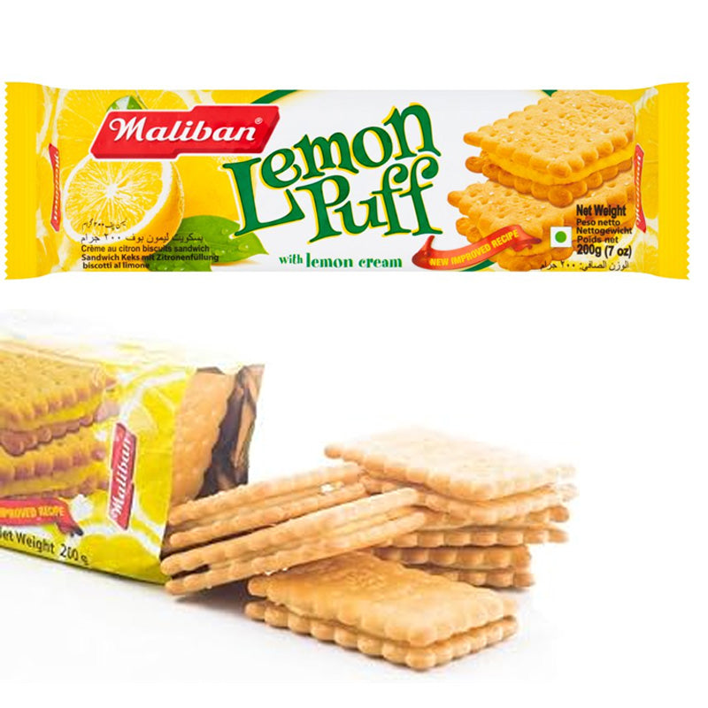 Maliban Lemon Puff with Lemon Cream 200g x 15 Packs | Sandwich Biscuits