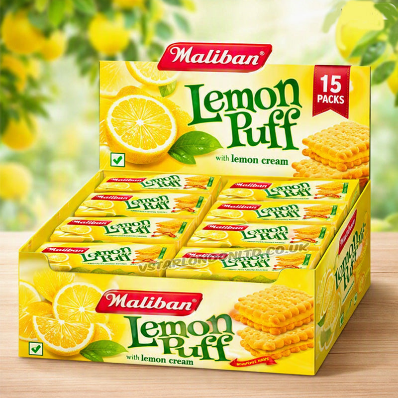 Maliban Lemon Puff with Lemon Cream 200g x 15 Packs | Sandwich Biscuits