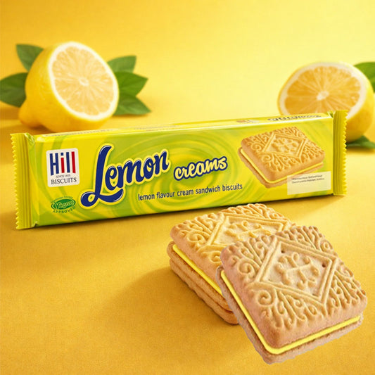 Hill Lemon Cream Biscuits 150g – Crispy Lemon Cream Sandwich Biscuits (12, 24 & 36 Packs)