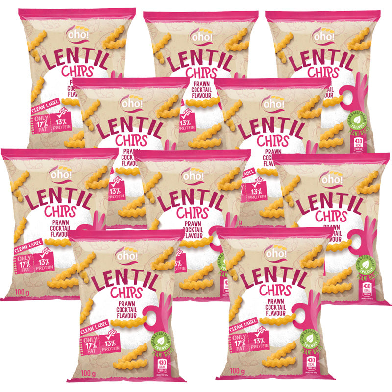 Oho! Lentil Chips Prawn Cocktail 100g x 10, 15 & 23 Packs