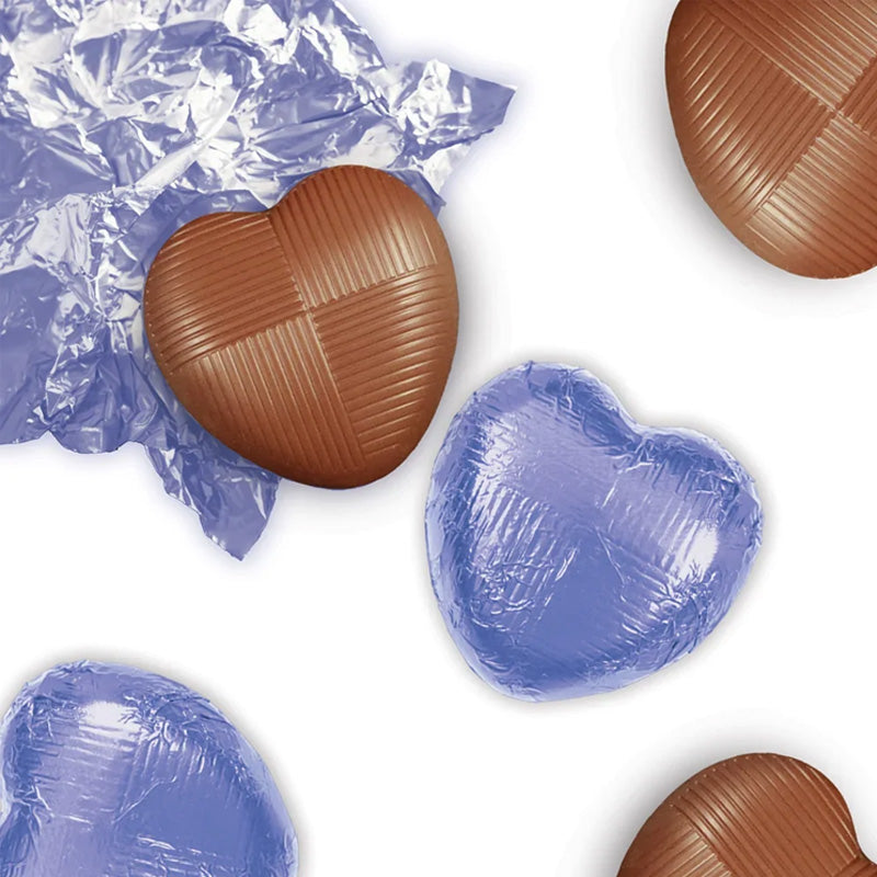 Whitakers Lilac Foiled Chocolate Hearts 1kg – Milk Chocolate Hearts with Gift Box