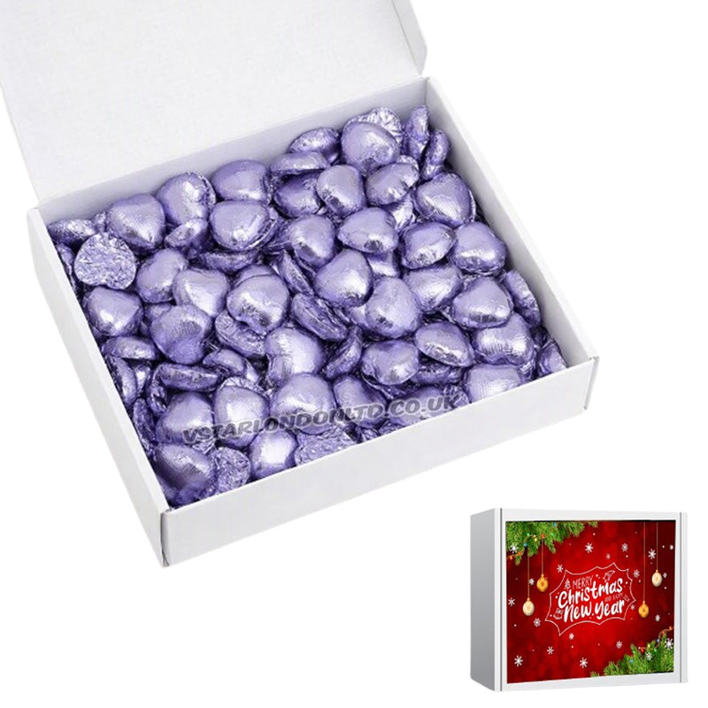 Whitakers Lilac Foiled Chocolate Hearts 1kg – Milk Chocolate Hearts with Gift Box