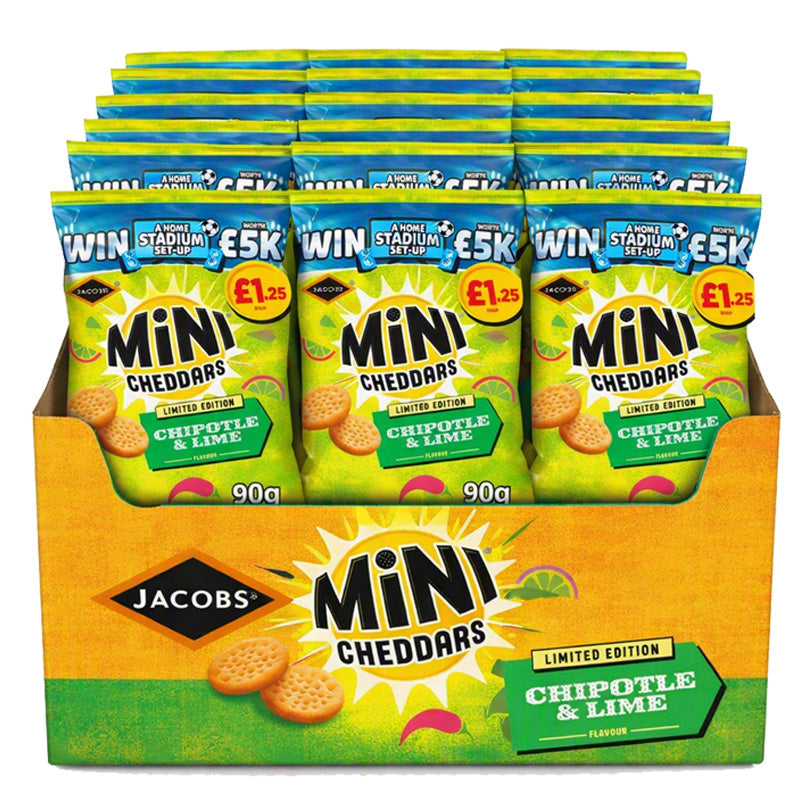 Mini Cheddars Limited Edition Chipotle & Lime 90g PMP (7 & 15 Packs) – Cheese Snack Biscuits