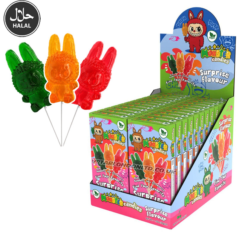 Monster Candies Surprise Assorted Flavour Lollipop 30g Assorted Hard-Boiled Lollipops (Box of 24)