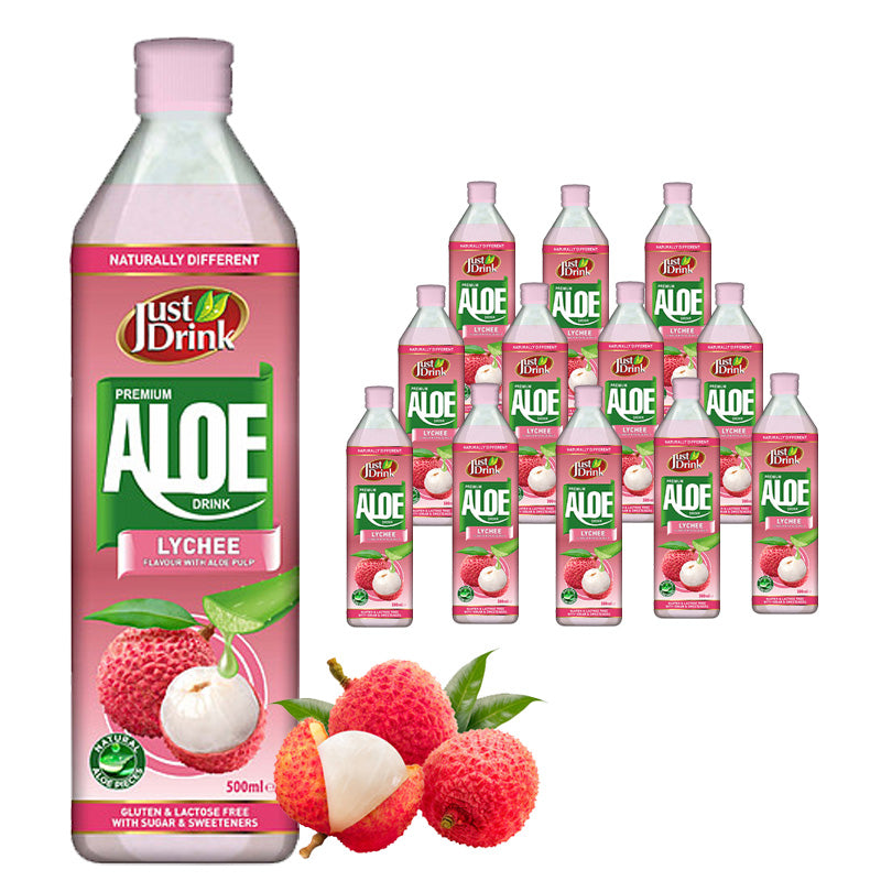 Just Drink Premium Lychee Aloe Drink 500ml x 12 Bottles