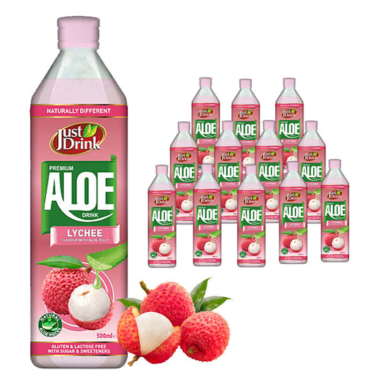 Just Drink Premium Lychee Aloe Drink 500ml x 12 Bottles