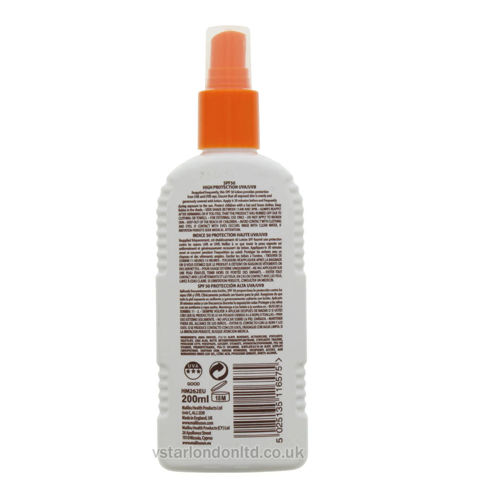 Malibu SPF 50 Sunscreen Lotion Spray – 200ml | High Protection Sunblock