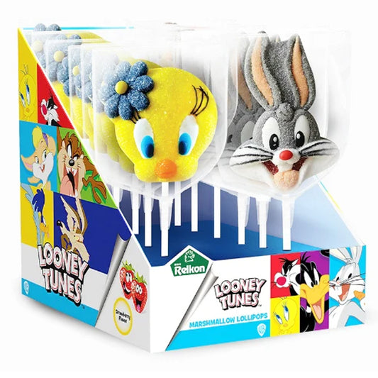 Looney Tunes Candy Marshmallow Pops 45g Cartoon Lollipops (Box of 12 Lollipops)