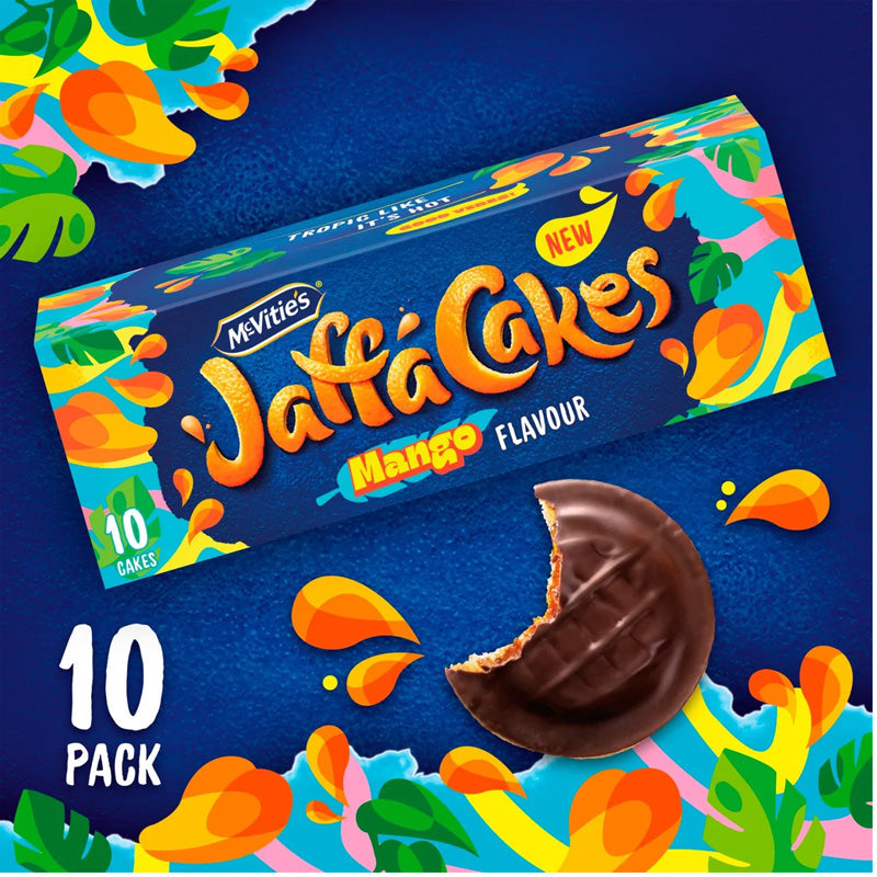McVitie's Jaffa Cakes Original Chocolate Biscuits Mango Flavour 110g Fruity Sponge Cake Snacks (Box of 6)