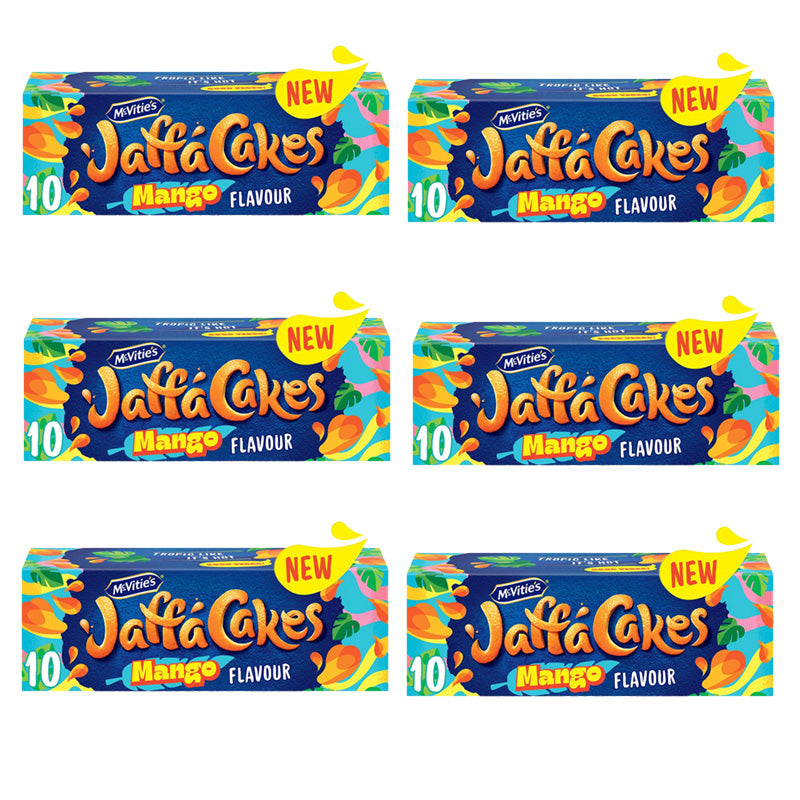 McVitie's Jaffa Cakes Original Chocolate Biscuits Mango Flavour 110g Fruity Sponge Cake Snacks (Box of 6)