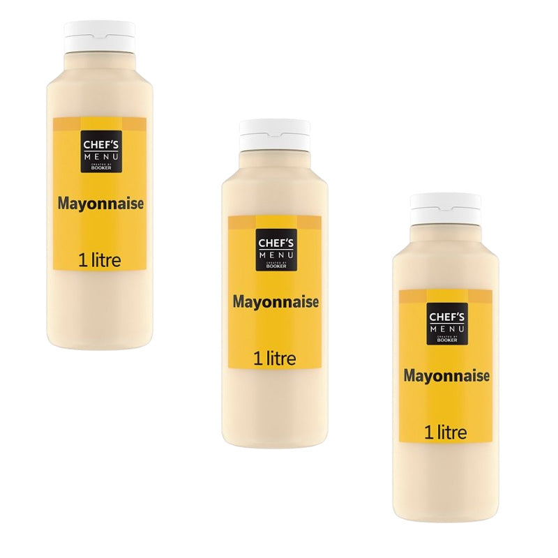 Chef's Menu Mayonnaise 1 Litre Creamy Vegetarian Mayo (Box of 3 & 6 Bottles)
