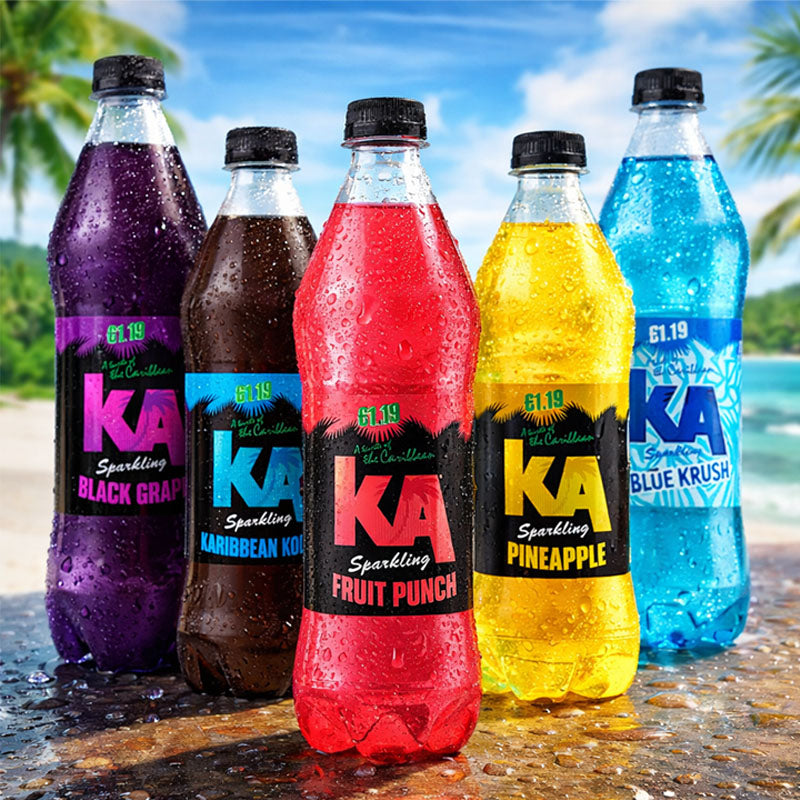KA Sparkling Soft Drink 500ml PMP (Box of 12 Bottles) – Blue Krush, Pineapple, Kola, Fruit Punch & Black Grape