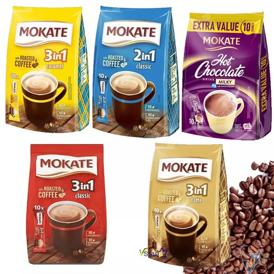 Mokate Instant Coffee 3 in 1 (Latte, Classic, Caramel, Milky) Each 10 Sachets