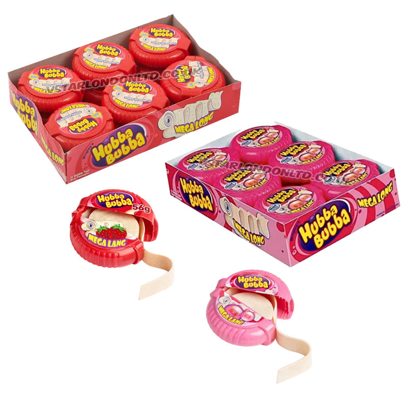 Hubba Bubba Mega Long Tape Bubble Gum Strawberry & Fancy Fruit Flavour 56g (Box of 12)