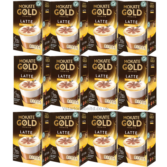 Mokate Gold Premium Vanilla Latte - Pack of 12 (10 Sachets Each) | Instant Coffee Drink