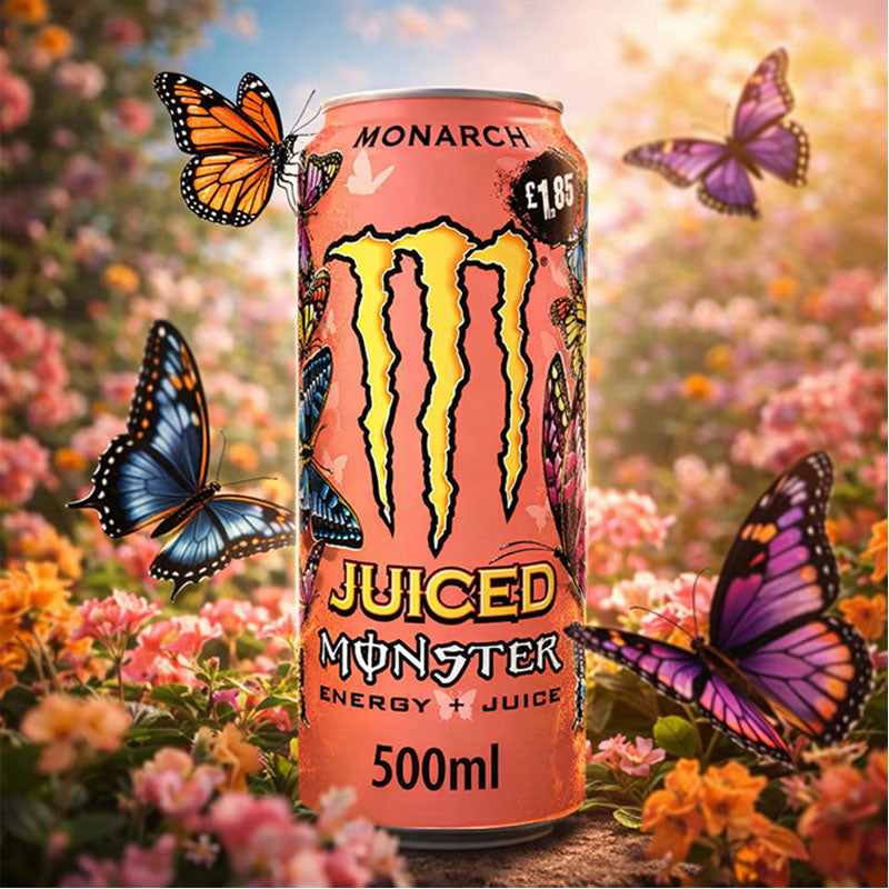 Monster Energy Drink Monarch Peach & Nectarine Flavour 500ml PMP Can – (6 & 12 Cans)