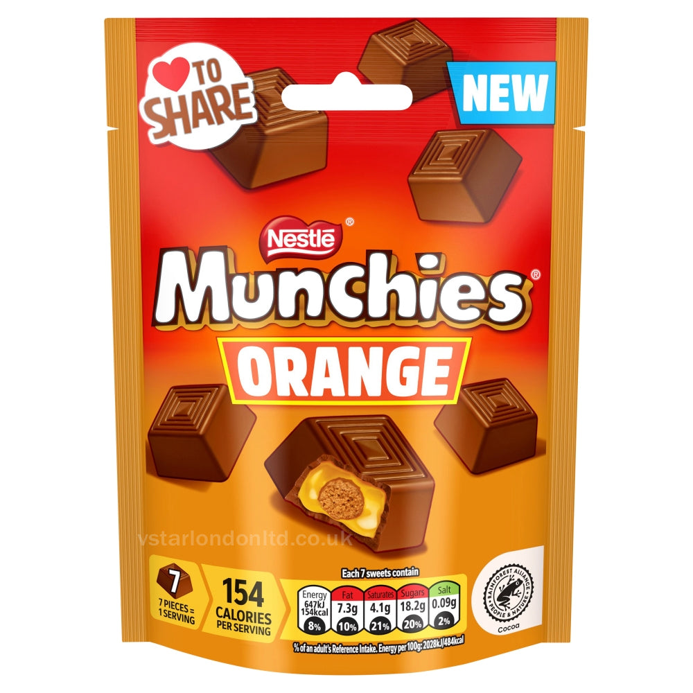 Munchies Orange Flavoured Chocolate Share Bag 100g(Box of 8 Pouches)