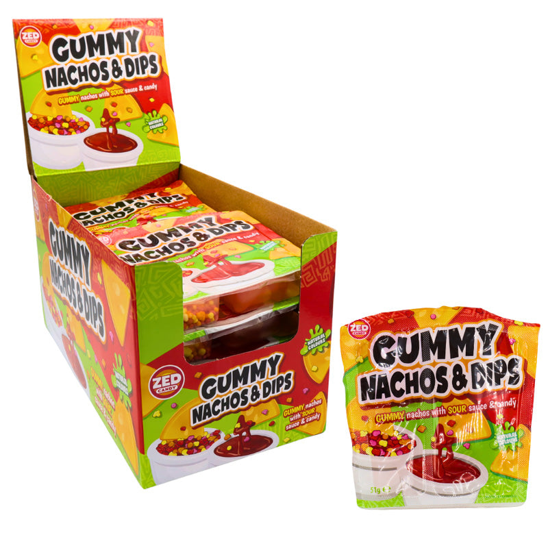 Zed Candy Gummy Nachos & Dips 51g x 12 Packs – Sour Fruit Flavour Sweets