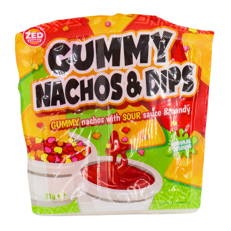 Zed Candy Gummy Nachos & Dips 51g x 12 Packs – Sour Fruit Flavour Sweets