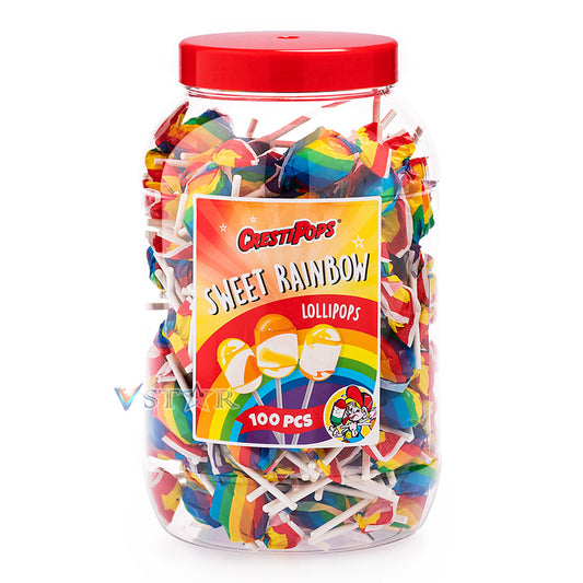 CrestiPops Sweet Rainbow Lollipops 100 x 16.5g Full Jar