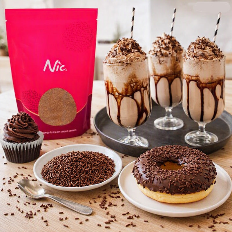 Nic Chocolate Flavour Vermicelli 1kg– Dessert Ice Cream Topping (Box of  6 Packs)