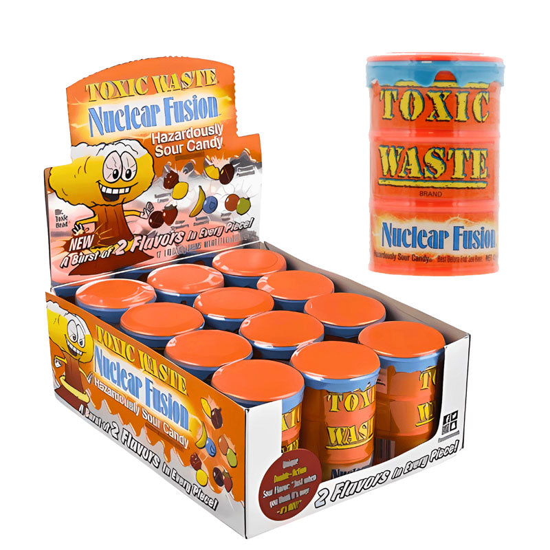 Toxic Waste Sour Candy Drum 42g | Yellow Red Green Purple Fusion Flavours Extreme Sour Sweets (Box of 12 Drums)