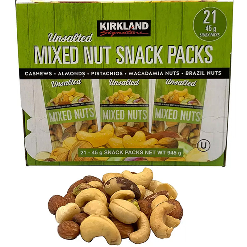 Kirkland Signature Unsalted Mixed Nut Snack Packs 45g (Box of 21 packs)