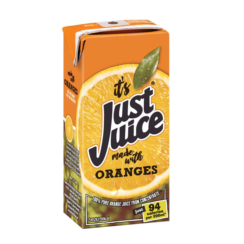 Just Juice Orange 200ml 100% Pure Orange Juice from Concentrate (Box of 24)