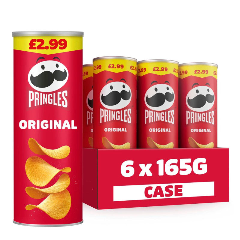 Pringles Sharing Crisps 165g PMP 6 Tins – Original, Texas BBQ, Sour Cream & Onion, Salt & Vinegar & More