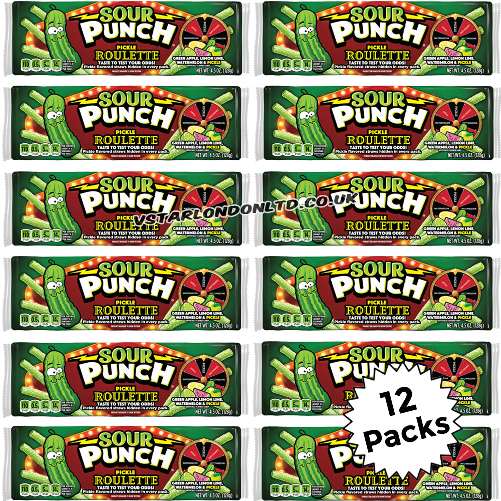 Sour Punch Pickle Roulette Straws Pack 128g (12 & 24 Packs)
