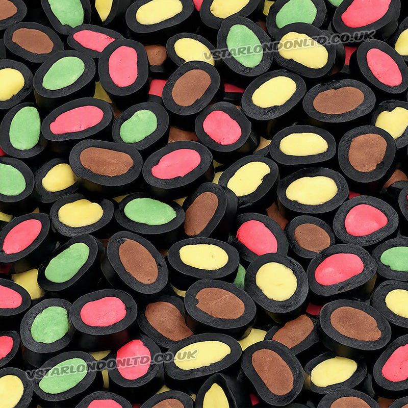 Finnish Liquorice Ovals 2kg Strawberry Banana Chocolate & Apple Flavoured Sweets