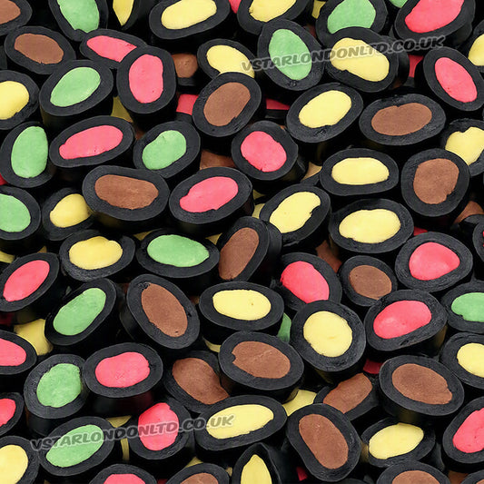 Finnish Mixed Liquorice Ovals Sweets Strawberry Banana Chocolate & Apple (1kg - 4kg) Bag