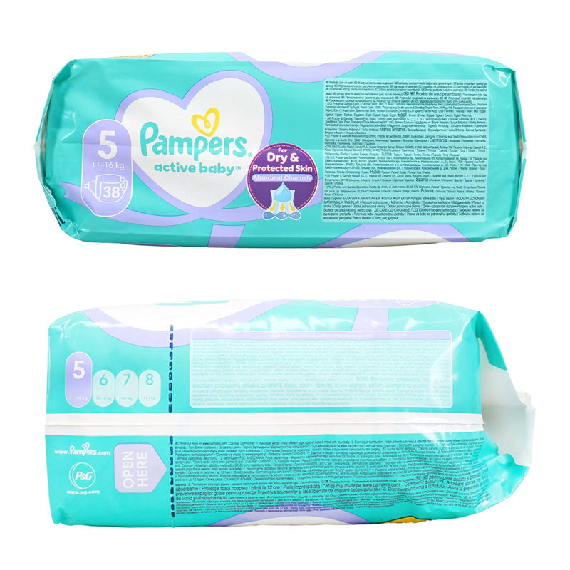 Pampers Active Baby Nappies Size 5 Soft & Absorbent Leak Protection for Active Babies (Bag of 38 Diapers)