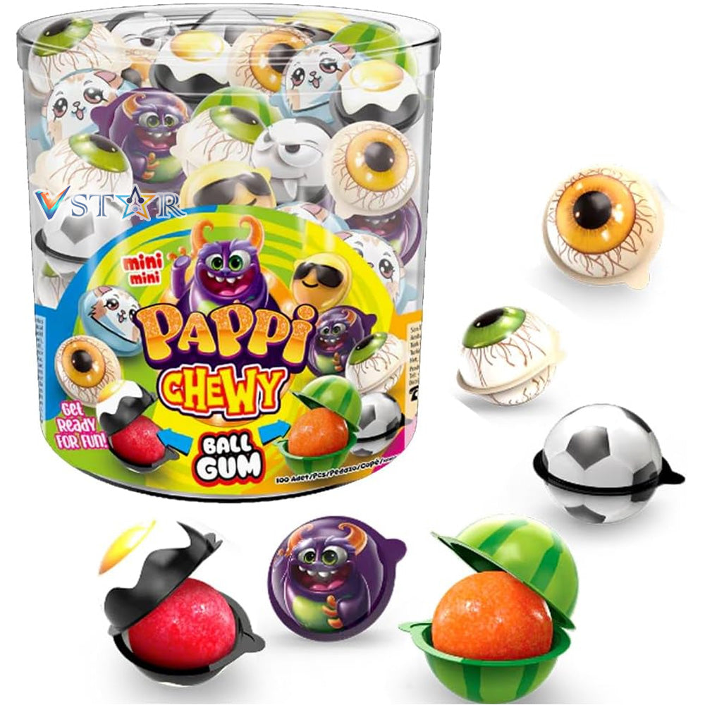 Pappi Chewy Mini Ball Gum, Assorted Flavours, 100 x 10g Pack - Fun & Fruity Chewing Gum for Kids and Adults