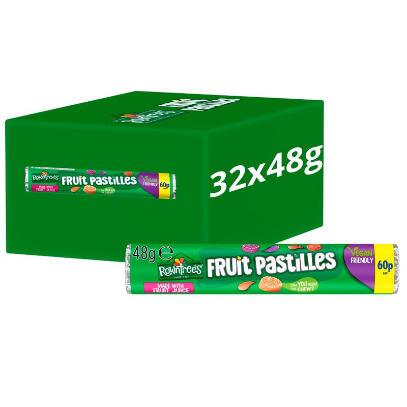 Rowntree's Fruit Pastilles Sweets Tube 48g PMP x 32 Tubes | Vegan Fruity Sweets