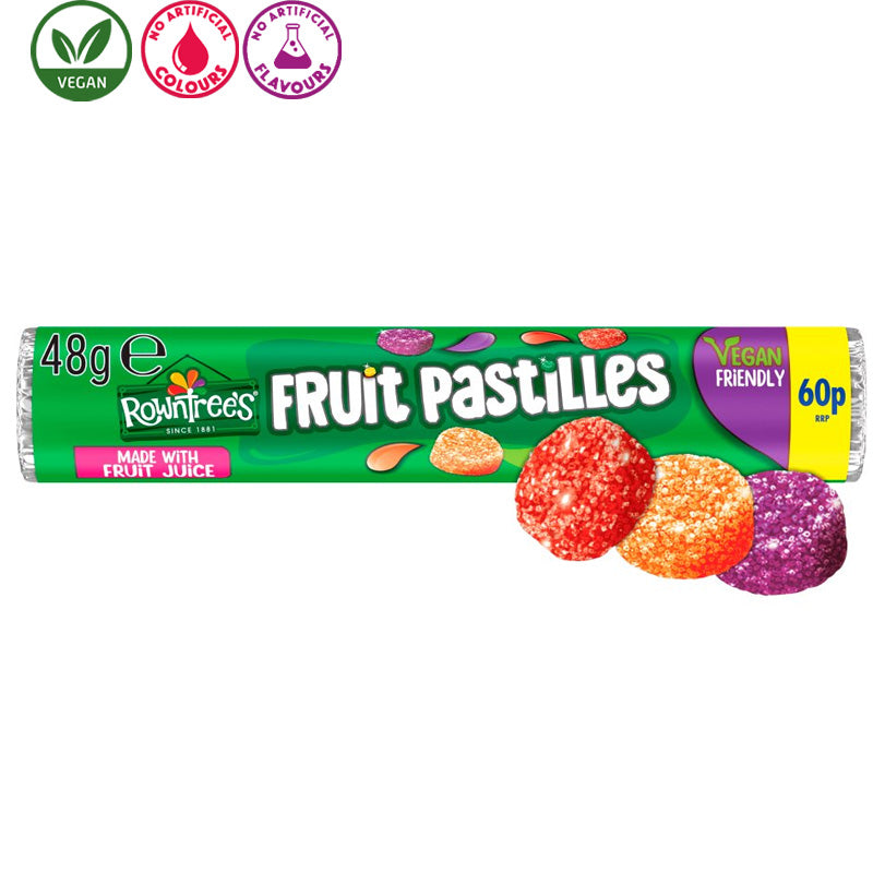 Rowntree's Fruit Pastilles Sweets Tube 48g PMP x 32 Tubes | Vegan Fruity Sweets