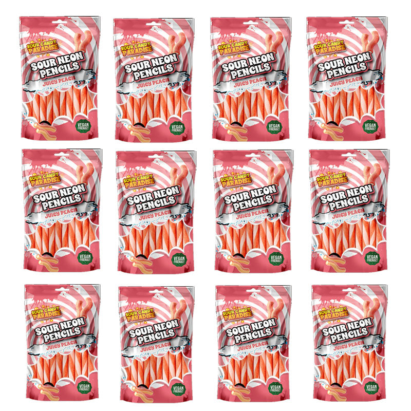 Neon Pencils Candy 130g | Strawberry, Sour & Tropical Flavours (Box of 12 Packs)