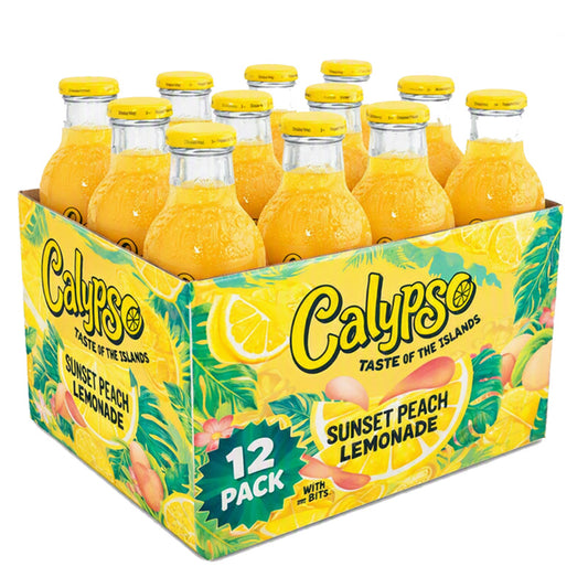 Calypso Sunset Peach Lemonade 473ml x 12 Glass Bottles Peach Lemon Drink