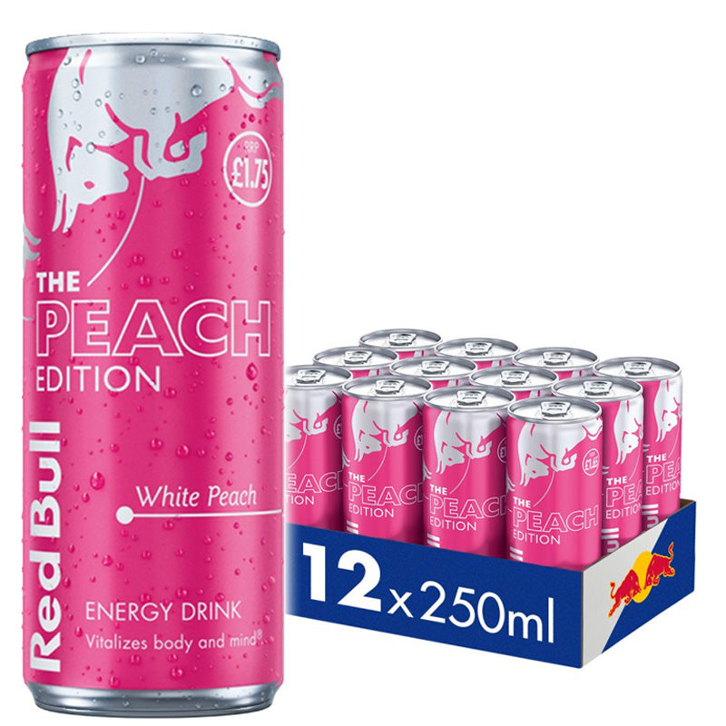 Red Bull Peach Edition White Peach Energy Drink 250ml PMP Cans – (Box of 12 cans)