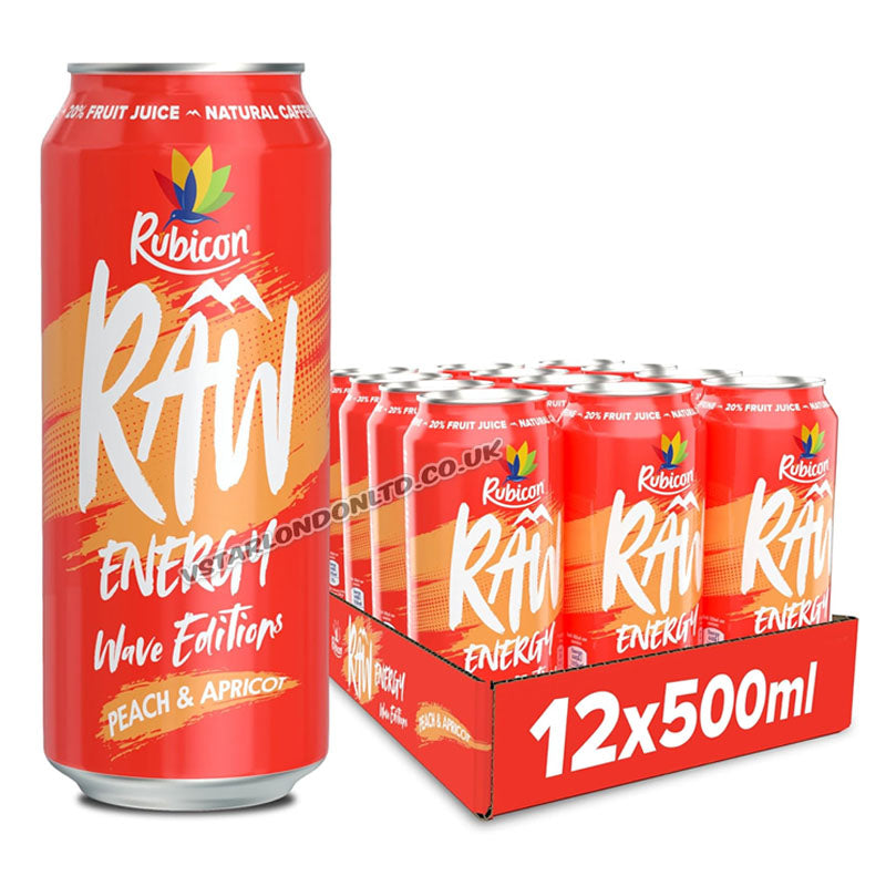 Rubicon Raw Energy Wave Editions Peach & Apricot 500ml (Box of 12 Cans)