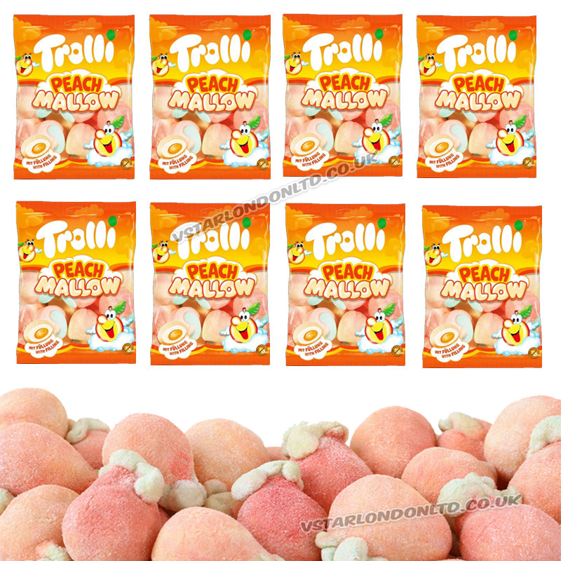 Trolli Mallow Marshmallow Selection 150g Pack Apple Peach Stars Choco Bananas Soft Sweets (Box of 8 Packs)
