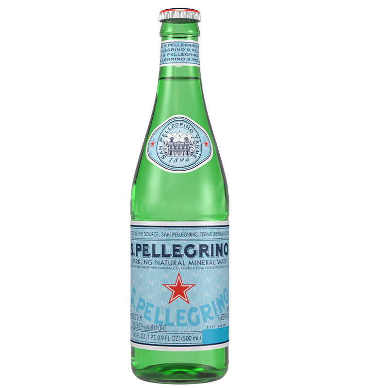 San Pellegrino Sparkling Water Glass Bottles 500ml Carbonated Natural Mineral Water (Box of 24 Bottles)
