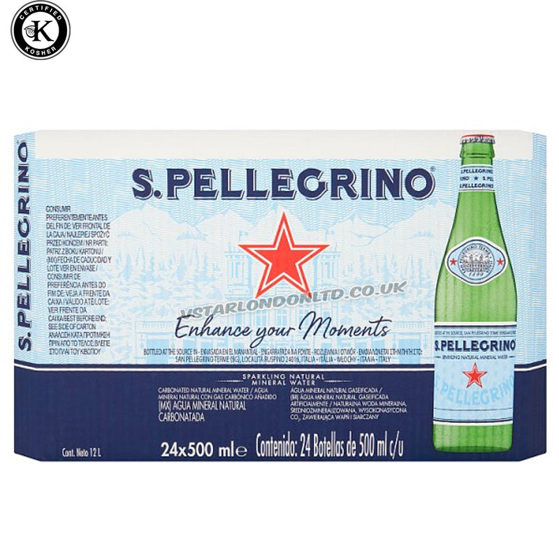 San Pellegrino Sparkling Water Glass Bottles 500ml Carbonated Natural Mineral Water (Box of 24 Bottles)