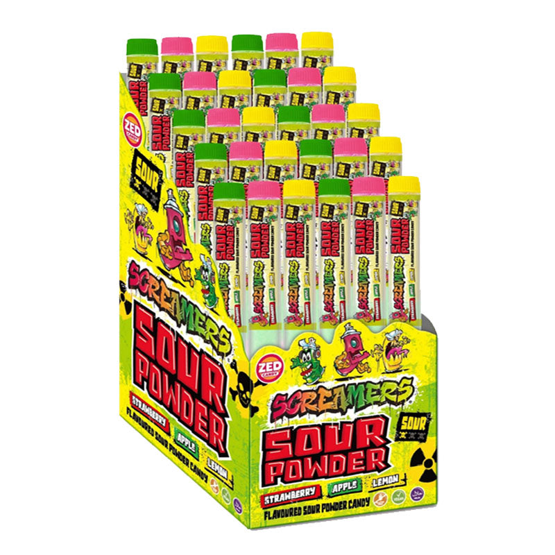 Zed Candy Screamers Powder Tubes 15g Sour Fruit Flavoured Powder tubes (Box of 30 Tubes)