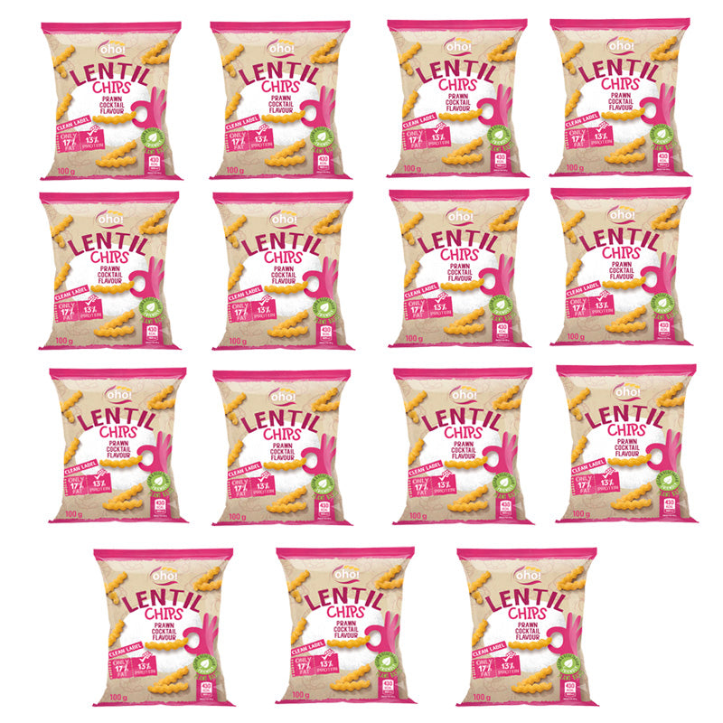Oho! Lentil Chips Prawn Cocktail 100g x 10, 15 & 23 Packs