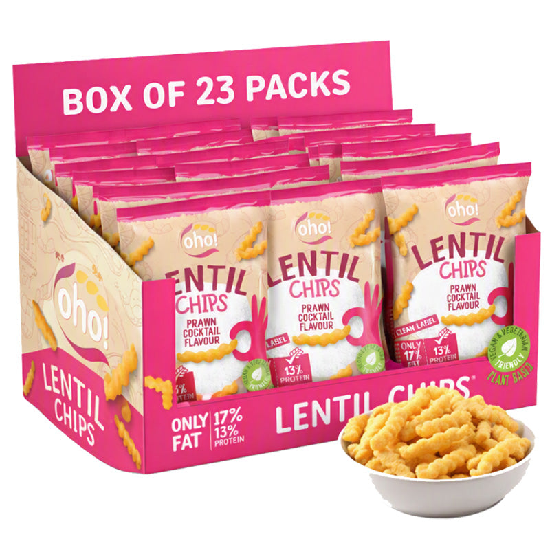 Oho! Lentil Chips Prawn Cocktail 100g x 10, 15 & 23 Packs